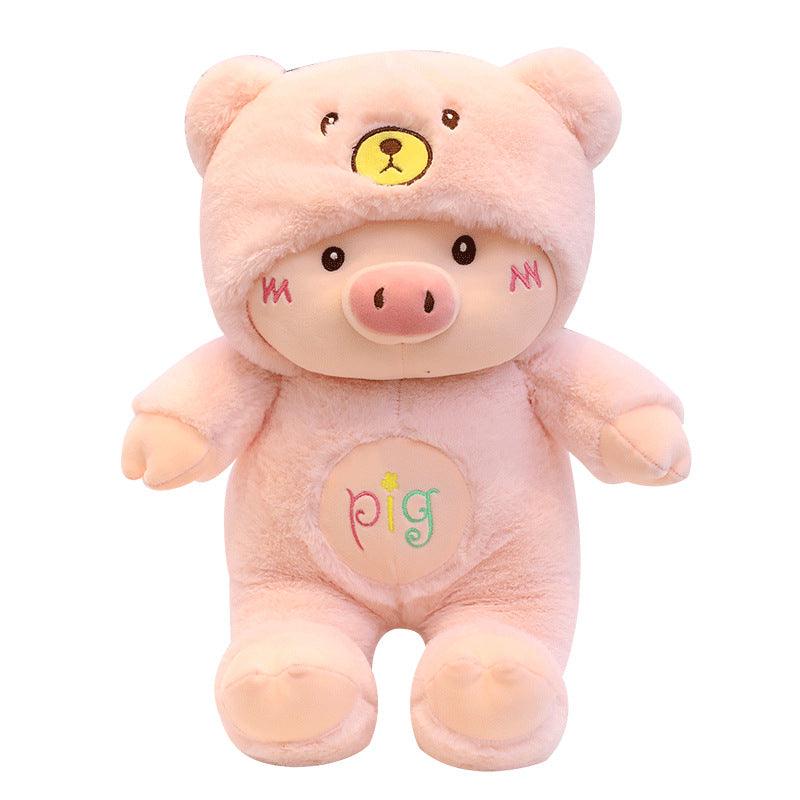 Adorable Piglet dressed with a Teddy Bear Hat Pink Teddy bears Plushie Depot