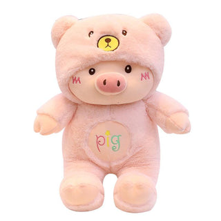 Adorable Piglet dressed with a Teddy Bear Hat Pink Plushie Depot
