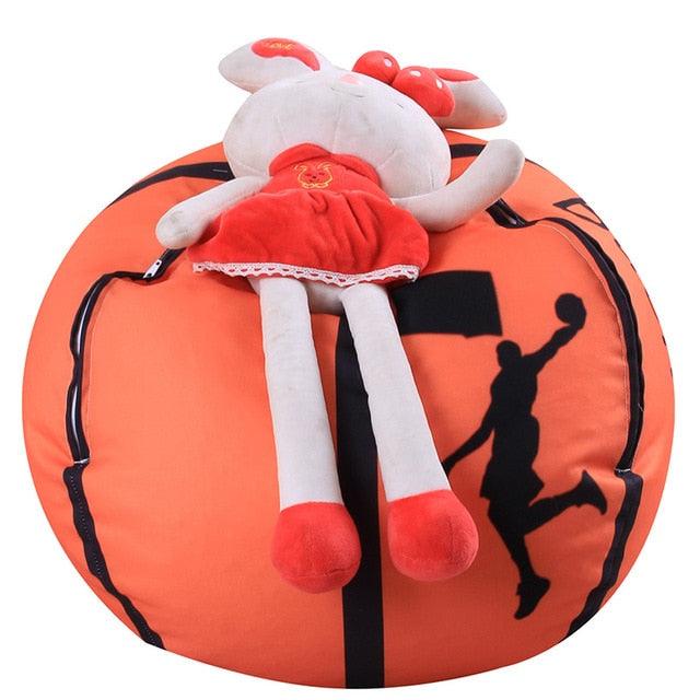 Football. Soccer Shaped Storage Bag, Stuffed Basketball Bean Bag Kids Chairs basketball Bags Plushie Depot