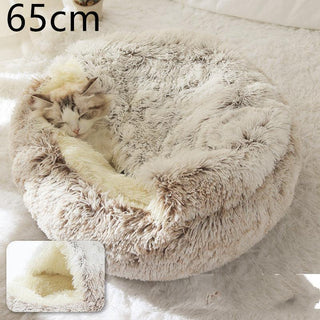 Round Half Open Warm and Soft Plush Cat Bed Hair Brown65cm Pet Beds - Plushie Depot