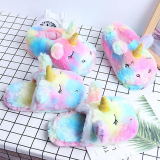 Kawaii Rainbow Unicorn Plush Slippers Slippers - Plushie Depot