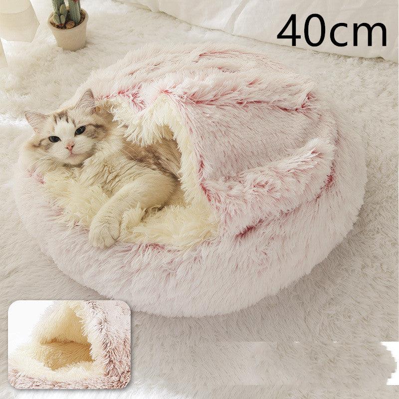 Round Half Open Warm and Soft Plush Cat Bed Hair Pink 40cm Pet Beds Plushie Depot