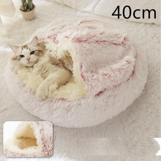 Round Half Open Warm and Soft Plush Cat Bed Hair Pink 40cm Pet Beds - Plushie Depot