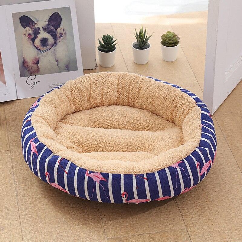 Flamingo Pattern Fluffy Round Plush Dog Beds for Small Dogs Pet Beds Plushie Depot