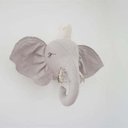 Nordic Plush Head 3D Stuffed Animal Heads Gray Elephant Wall Decor - Plushie Depot