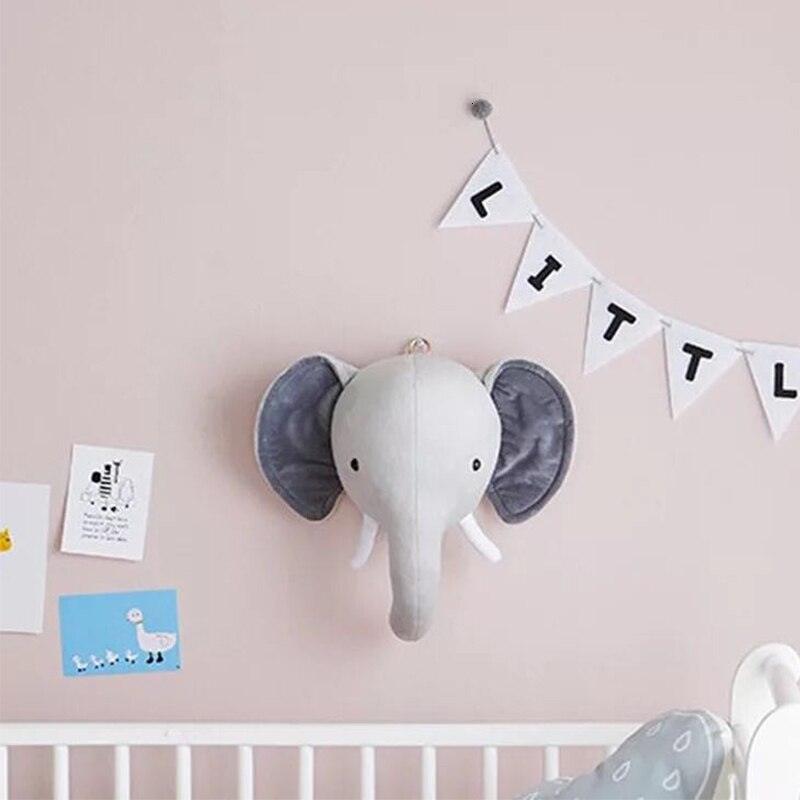 Cute Animals Elephant Head Stuffed Plush Doll Kids Bedroom Decor Wall Decor Plushie Depot