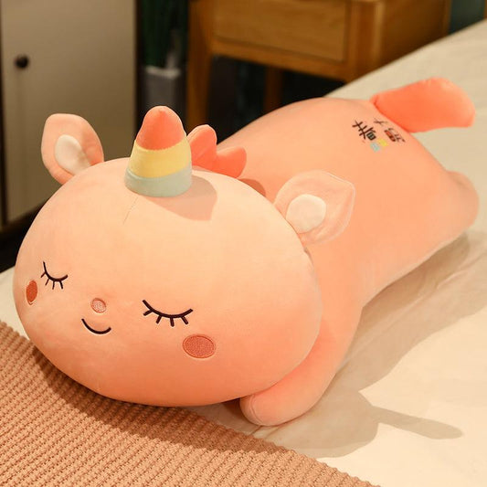 Long Pink Unicorn Plush Pillow Pillows Plushie Depot