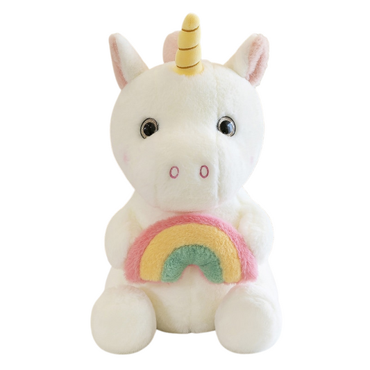 Adorable Unicorn Plushie Holding a Rainbow Stuffed Animals Plushie Depot