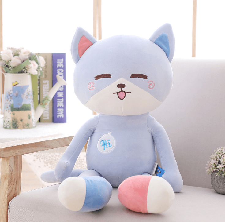 Kawaii Happy Kitty Stuffed Animal Plush Toys (3 Sizes) Blue - Plushie Depot