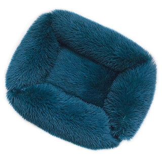 Square Dog & Cat Pet Bed for Medium Pets, Super Soft Warm Plush & Comfortable Dark Blue Plushie Depot