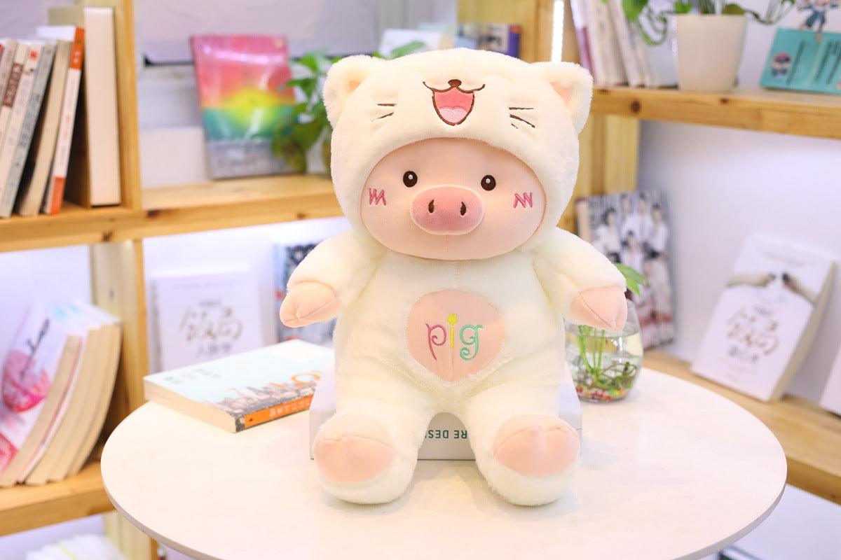 Adorable Piglet dressed with a Teddy Bear Hat White Teddy bears Plushie Depot