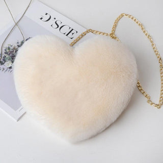 Kawaii Faux Fur Heart Shaped Bags Beige Plushie Depot