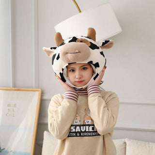 Funny Soft Spot Cow Head Plush Toy Hat, Stuffed Animal Plush Hats Cow 15.5"x16" 40x42cm Plushie Depot
