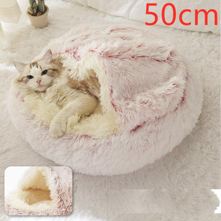 Round Half Open Warm and Soft Plush Cat Bed - Plushie Depot