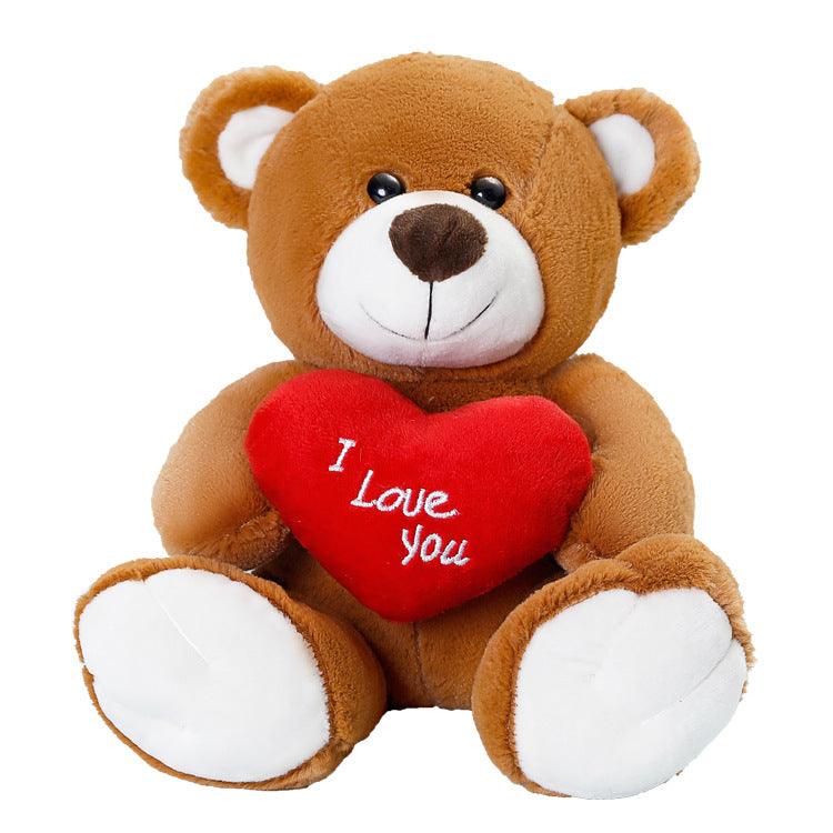 Cute Cartoon Hug Bear With Bow Tie and Hearts Bear Plush Doll Brown 25cm Teddy bears Plushie Depot