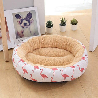 Flamingo Pattern Fluffy Round Plush Dog Beds for Small Dogs Style 3 Plushie Depot