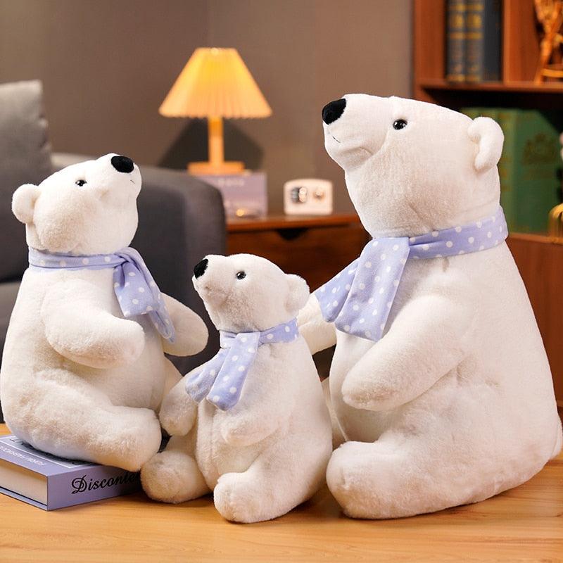Cute Sitting Polar Bear with Scarf Plush Toy white Stuffed Animals Plushie Depot