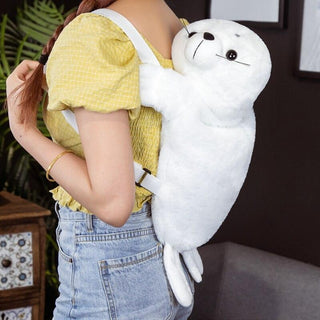 Kawaii White Seal Plush Toy Backpack Plushie Depot