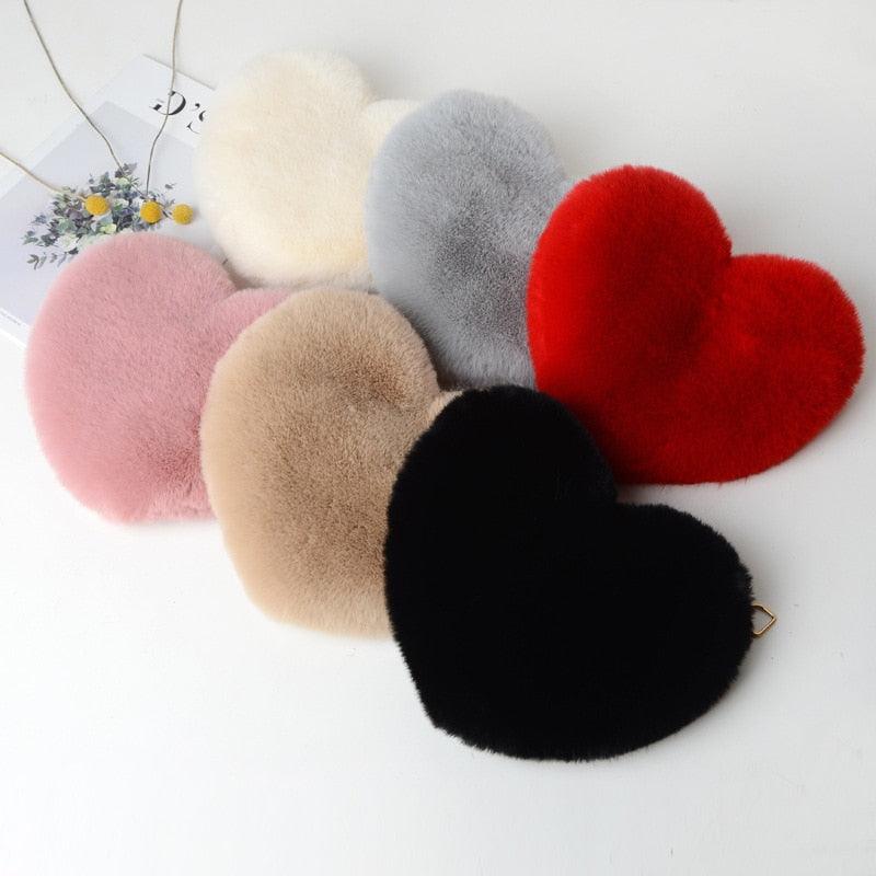 Kawaii Faux Fur Heart Shaped Bags Bags - Plushie Depot