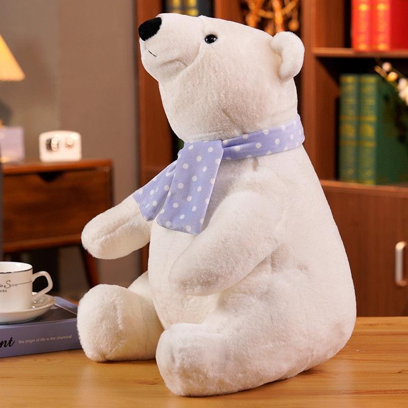 Cute Sitting Polar Bear with Scarf Plush Toy Stuffed Animals Plushie Depot