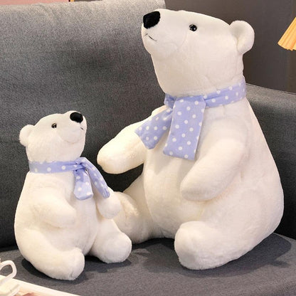 Cute Sitting Polar Bear with Scarf Plush Toy Stuffed Animals Plushie Depot