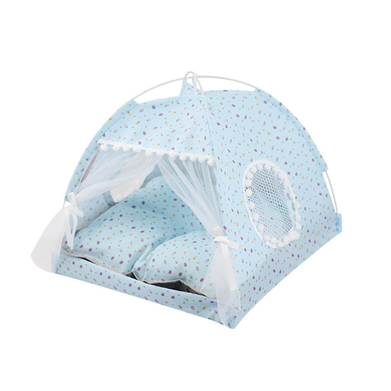 Adorable Doggy & Kitty Pet Tent Beds Blue Strawberry Pet beds Plushie Depot