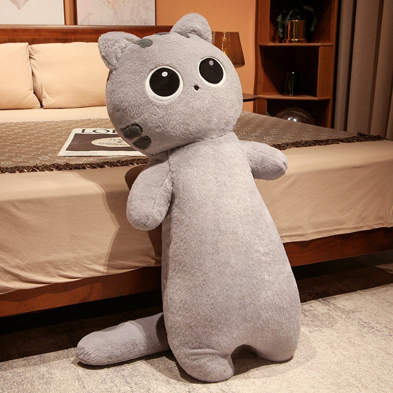 Long Fluffy Big Eyes Cat Plushies grey Stuffed Animals - Plushie Depot