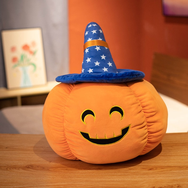 Halloween Black Hat Pumpkin Plushies blue smile Stuffed Toys Plushie Depot