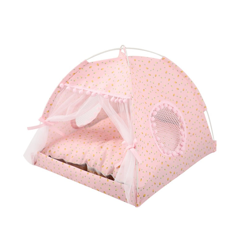 Adorable Doggy & Kitty Pet Tent Beds Pink Strawberry Pet beds Plushie Depot