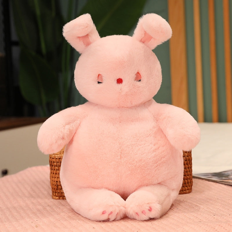 Chubby Sleepy Bunnie Plushies Pink Stuffed Animals Plushie Depot