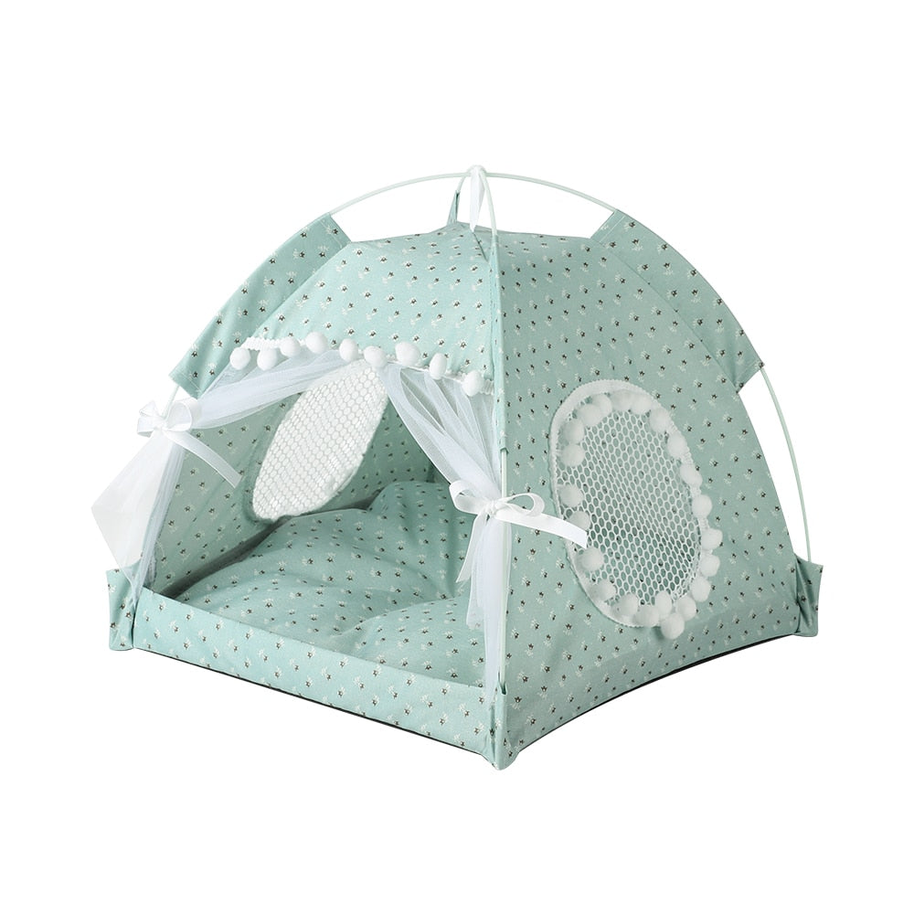 Adorable Doggy & Kitty Pet Tent Beds Floral Green Pet beds Plushie Depot