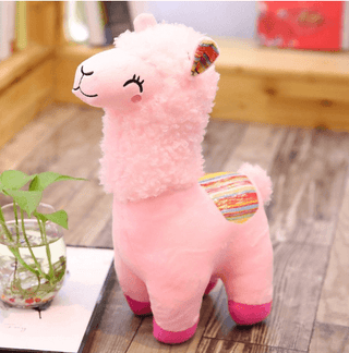 Cute squinting happy alpaca doll plush toy Pink - Plushie Depot