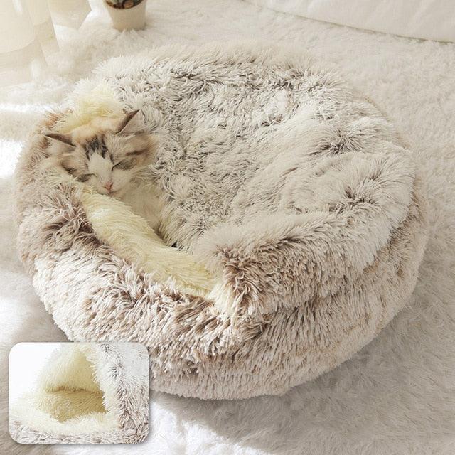 Adorable, Cozy Cave-like Cat Pet Bed Coffee Long Plush Pet Beds Plushie Depot