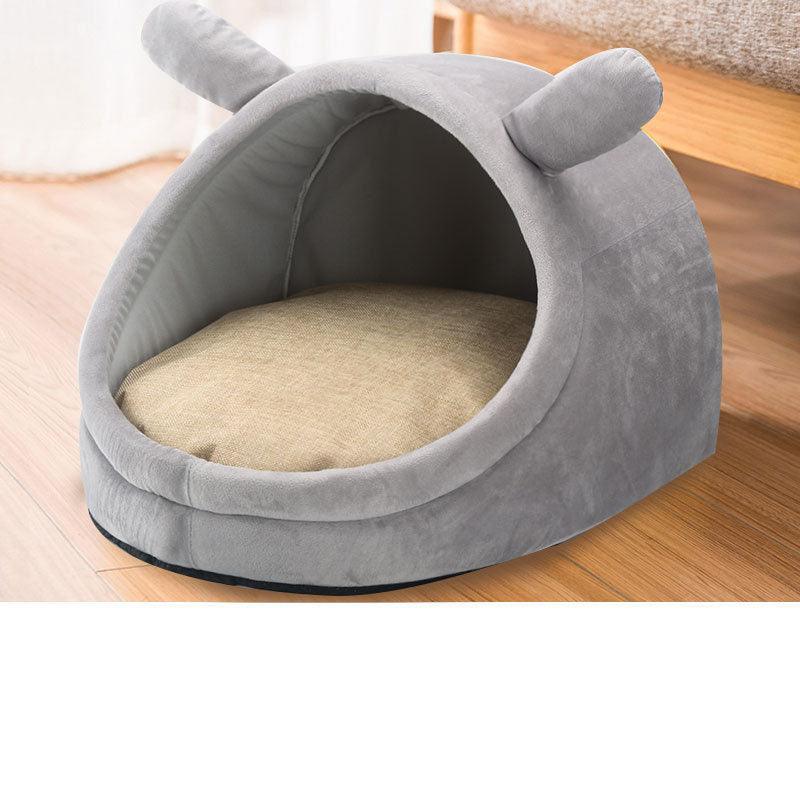 Adorable Bumble Bee, Semi Closed, Plush Thickened Pet Bed for Cats and Small Dogs Dark grey Pet Beds Plushie Depot