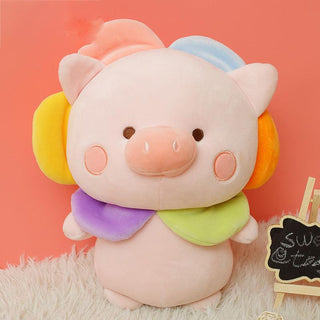 Kawaii Bear & Piggy Plush Dolls with Cute Flower Hats pig 23cm - Plushie Depot