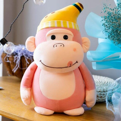 Banana Hat Monkey 9” Pink Stuffed Animals - Plushie Depot