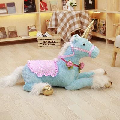 39" Large Majestic Unicorn Stuffed Animal Plush Doll with Saddle Blue Plushie Depot