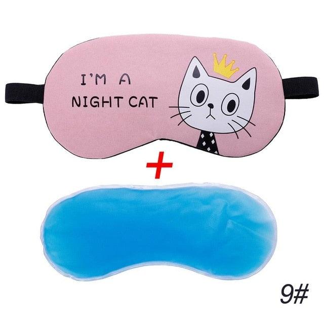 Cute Cat Cartoon Travel Sleep Mask 9 With Ice Gel-Pink Sleep Masks Plushie Depot