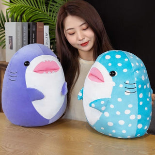 Cute Rounded Shark and Spotted Whale Plush Toys - Plushie Depot