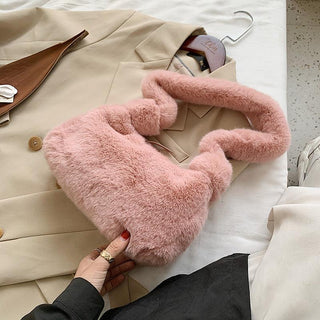 Solid Color Plush Over-the-Shoulder Bag Pink Plushie Depot