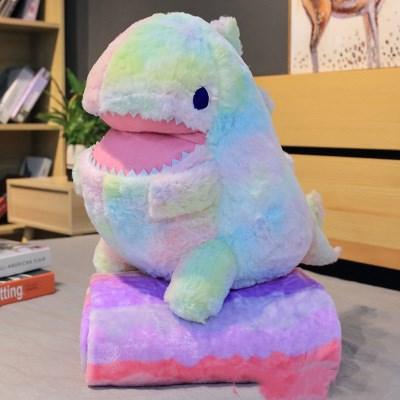 23.5" Kawaii Large Rainbow Rainbow Dinosaur Plush Toy with Blanket, Great Gift for Kids Green 23.5" / 60cm Blankets - Plushie Depot