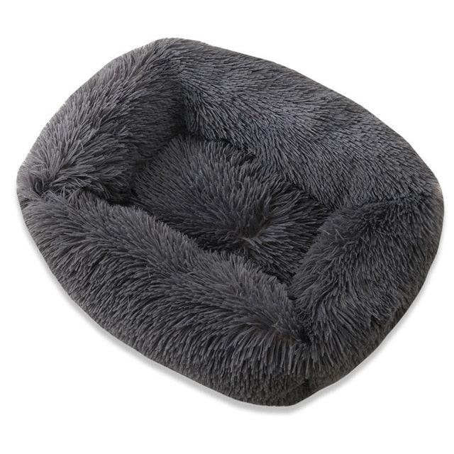 Square Dog & Cat Pet Bed for Medium Pets, Super Soft Warm Plush & Comfortable Gray Pet Beds Plushie Depot