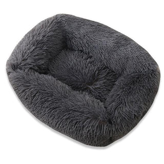 Square Dog & Cat Pet Bed for Medium Pets, Super Soft Warm Plush & Comfortable Gray Plushie Depot