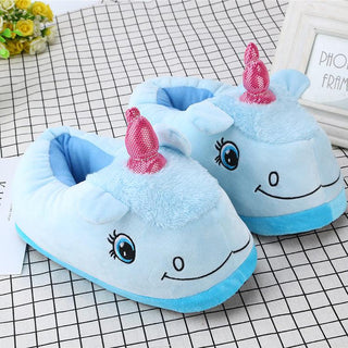 Cute Unicorn Slippers Blue Slippers - Plushie Depot