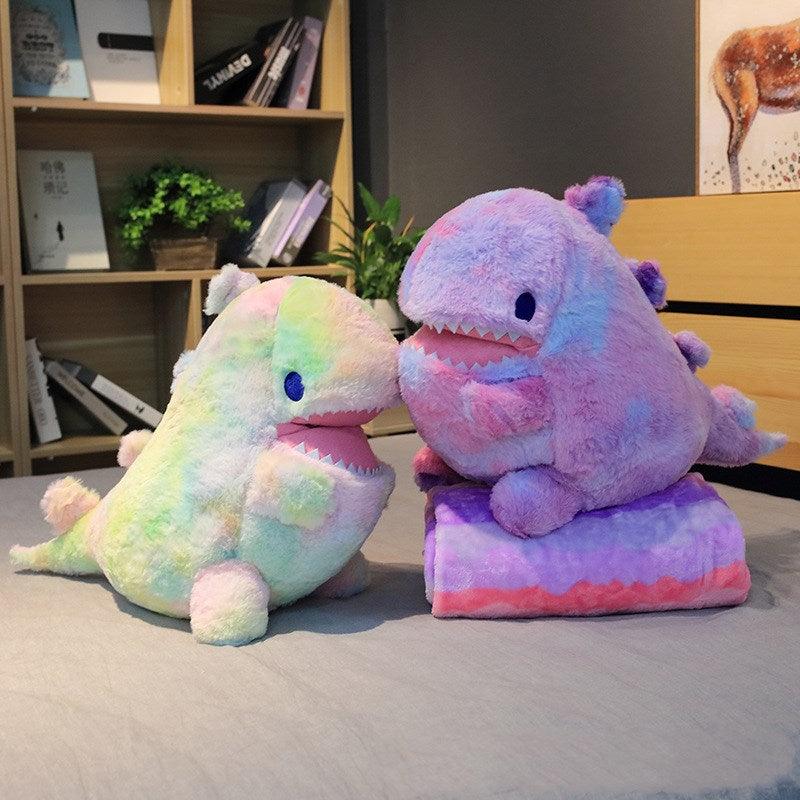 23.5" Kawaii Large Rainbow Rainbow Dinosaur Plush Toy with Blanket, Great Gift for Kids Blankets Plushie Depot