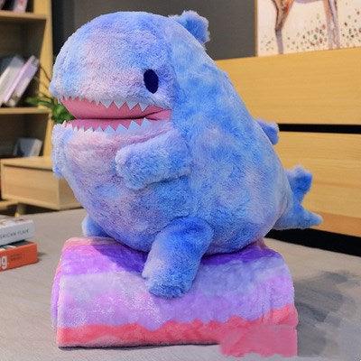 23.5" Kawaii Large Rainbow Rainbow Dinosaur Plush Toy with Blanket, Great Gift for Kids Blue 23.5" / 60cm Blankets - Plushie Depot