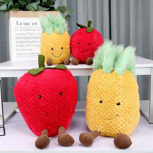 Super Soft and Funny Pineapple and Strawberry Fruit Plushies Stuffed Toys Plushie Depot