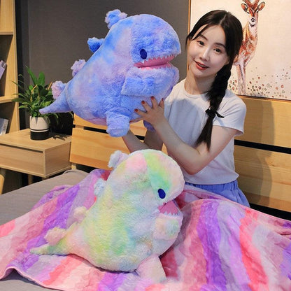 23.5" Kawaii Large Rainbow Rainbow Dinosaur Plush Toy with Blanket, Great Gift for Kids Blankets Plushie Depot