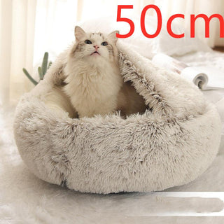 Round Half Open Warm and Soft Plush Cat Bed Brown50cm Plushie Depot