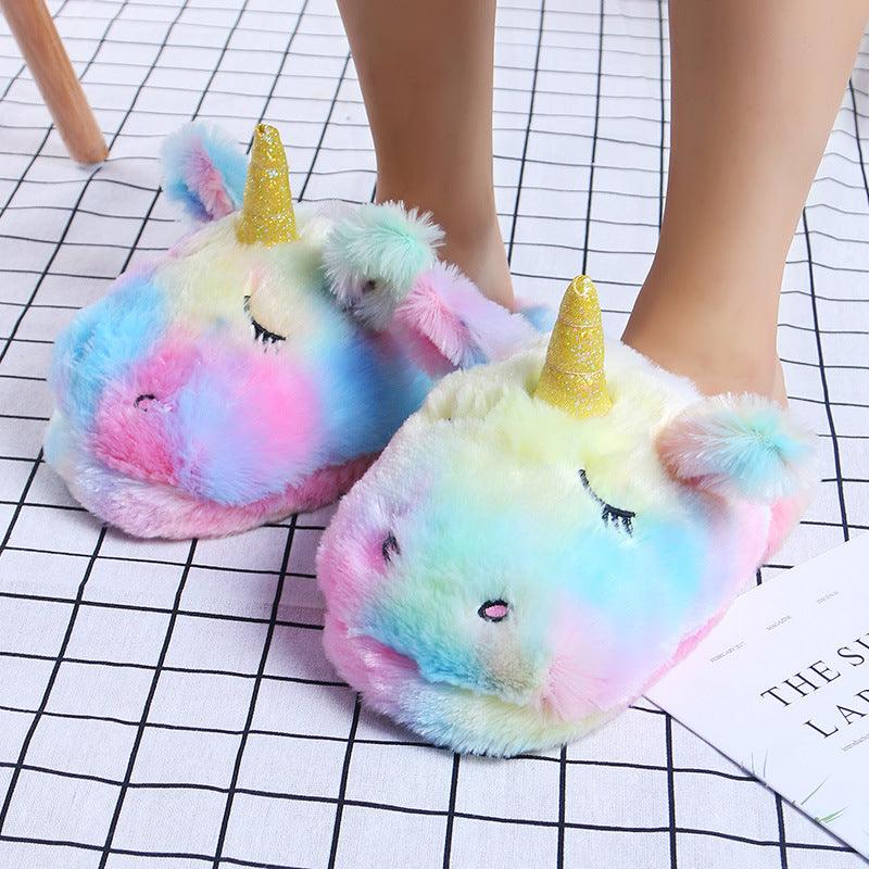 Kawaii Rainbow Unicorn Plush Slippers Slippers Plushie Depot